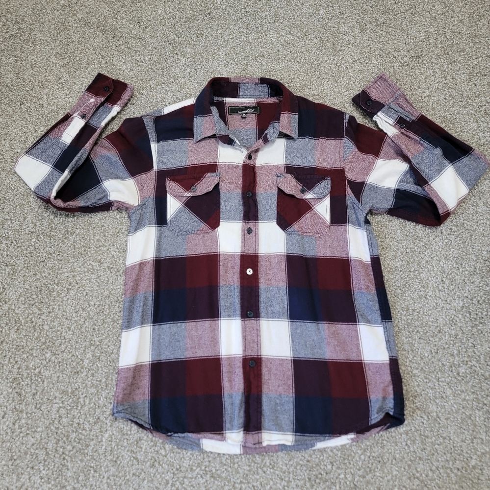 Coastal Men's Plaid Button-Down Shirt - Burgundy, Navy, and White